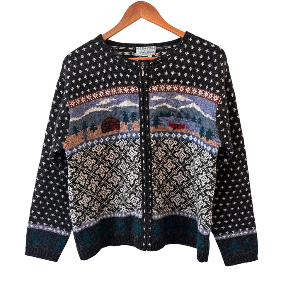 Nomadic‎ Traders Birdseye Farmhouse Cardigan Womens L Fair Isle Cabin Cottage